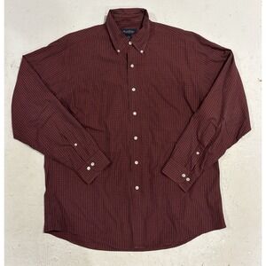 BROOKS BROTHERS Men Size L Cotton Burgundy Striped Long Sleeve Button-Up Shirt